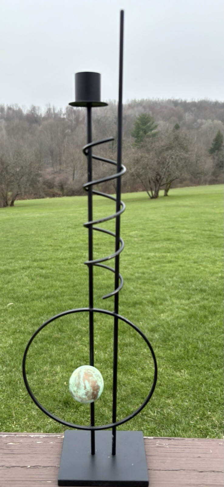 RICK MARTIN 1996 METAL VINTAGE CANDLE HOLDER. SIGNED AND DATED  19 inches high