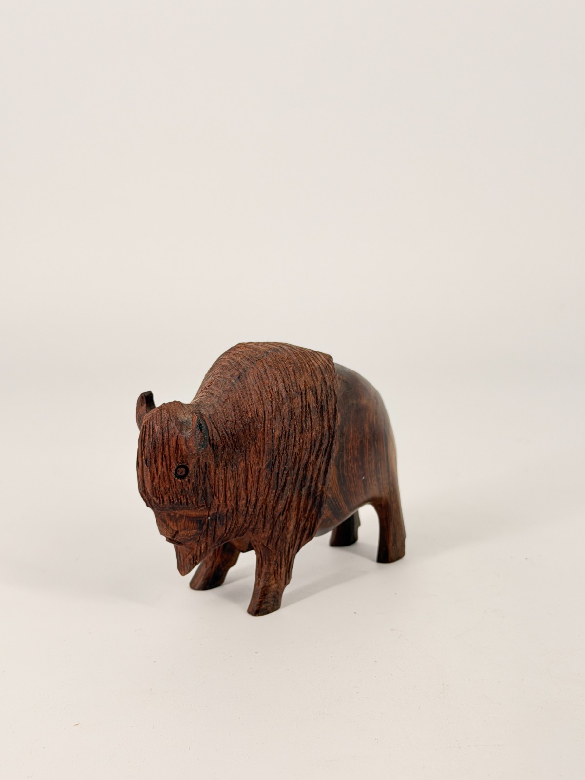 Hand Carved Wooden Bison Buffalo Figurine Brown Rustic Western Decor 4\