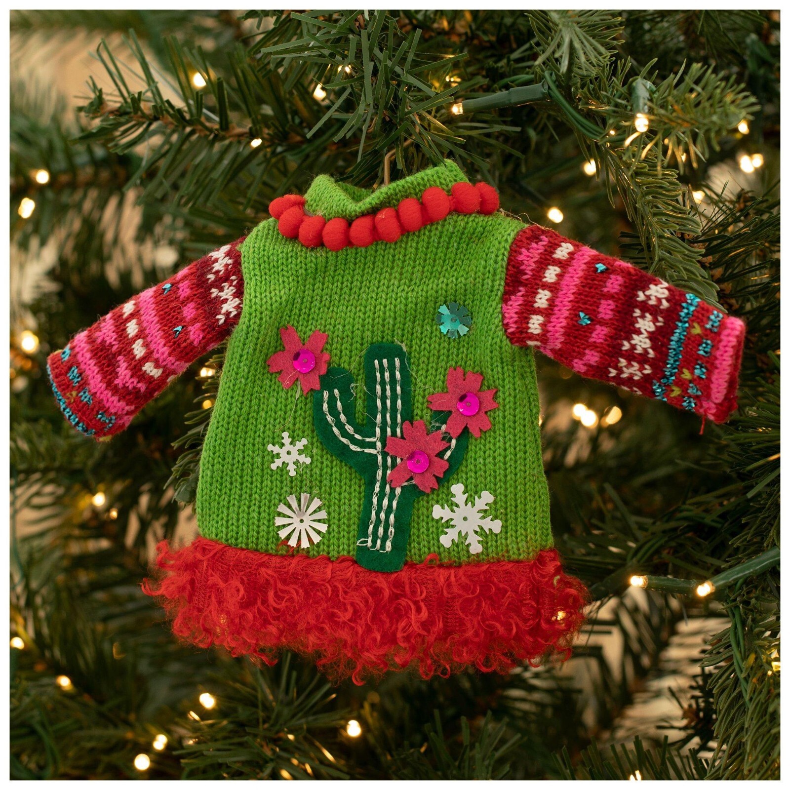 Cactus Blossom Ugly Sweater Ornament NEW
