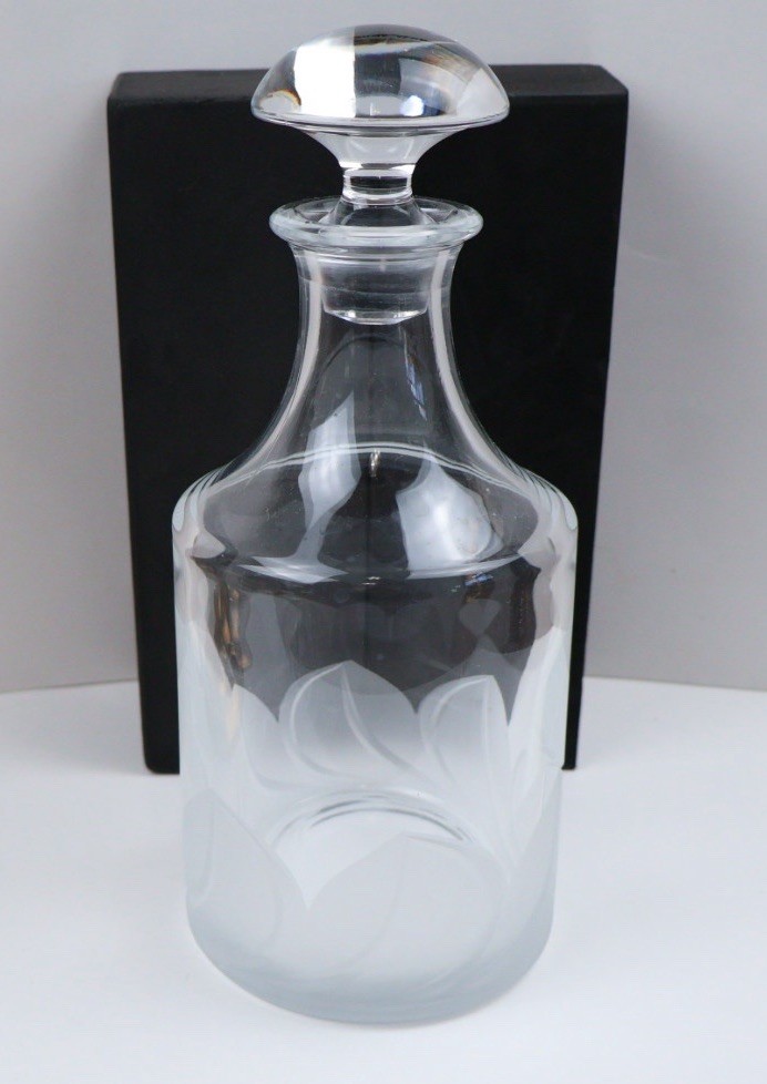 VTG J.G. Durand 10” Decanter Lead Crystal Florence Etched Frosted Leaf Motif
