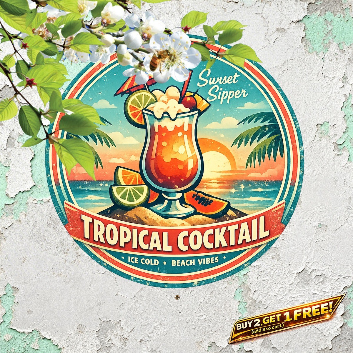 Pina Colada Beach Cocktail Art Retro Metal Tin Sign Summer Decor 8x12