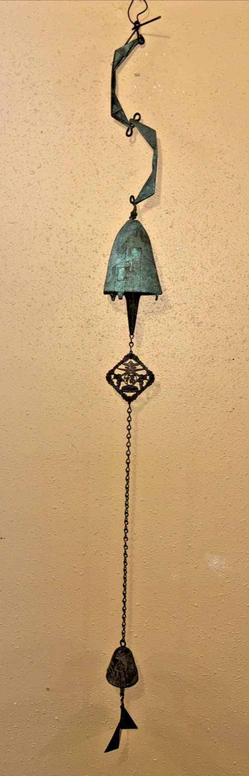 Rare Paolo Soleri Cosanti Brutalist Cast Bronze 2 Bell Chime, Beautiful Patina