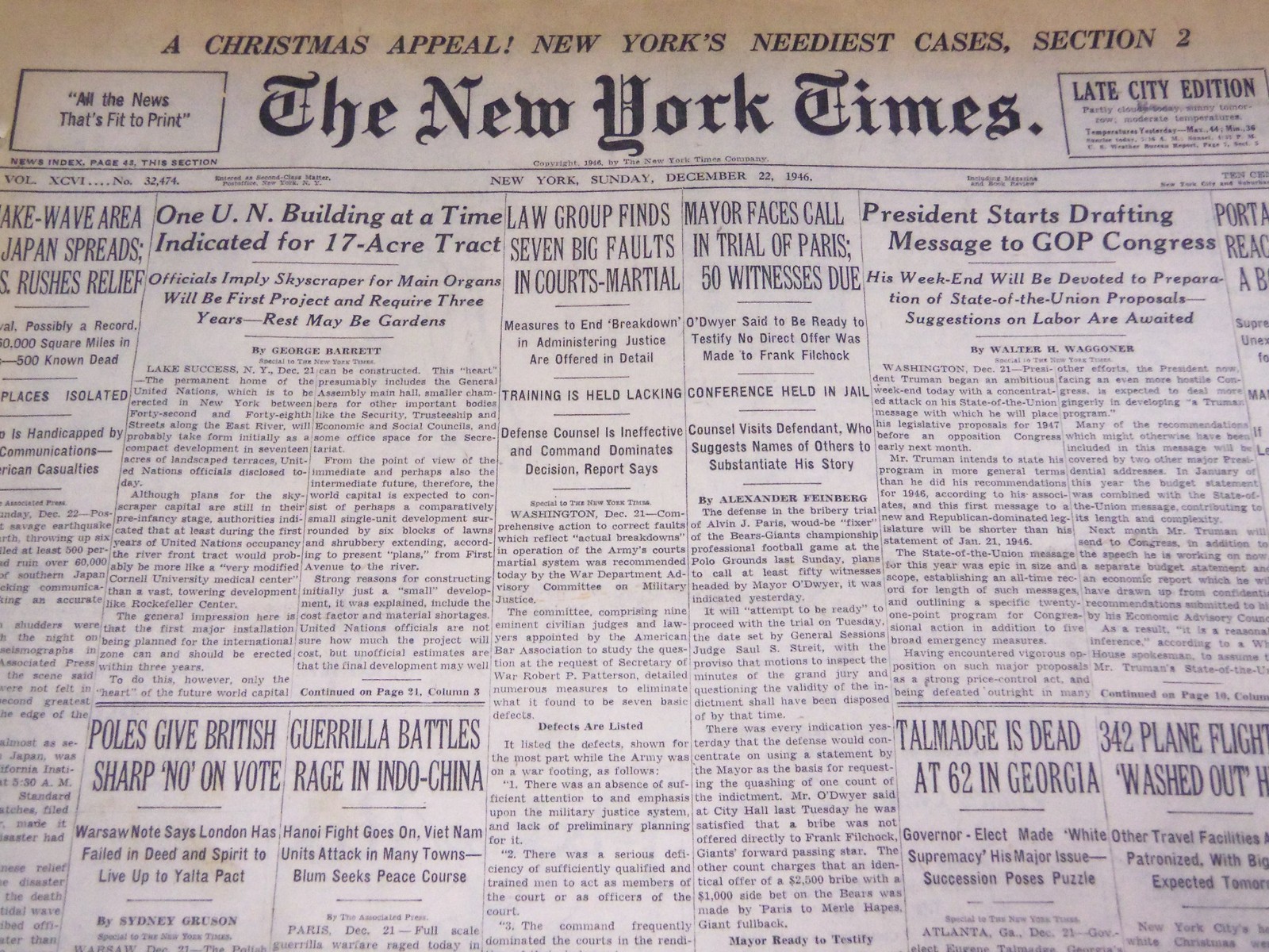 1946 DEC 22 NEW YORK TIMES - ONE U. S. BUILDING AT A TIME FOR 17 ACRE- NT 2240