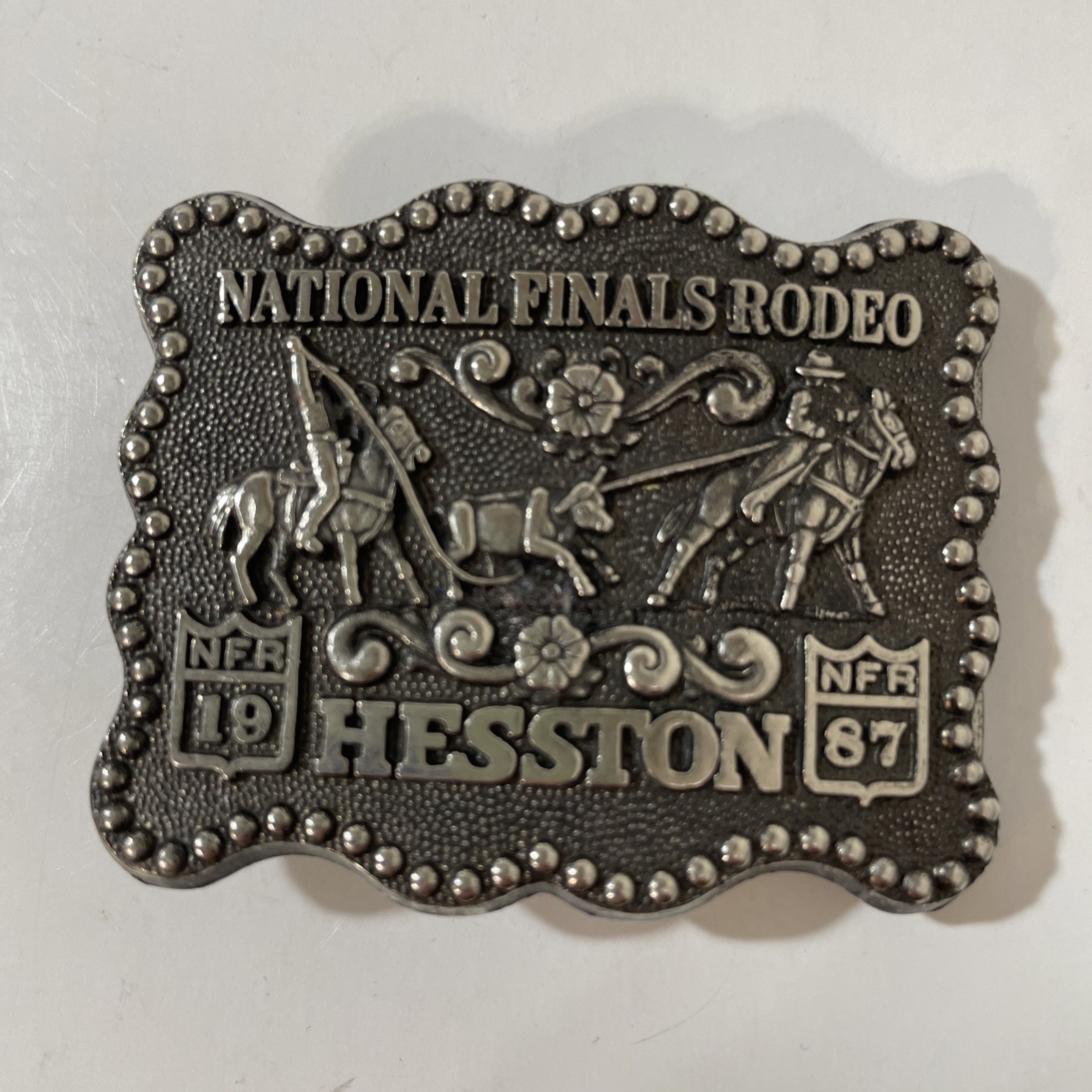 Hesston NFR National Finals Rodeo Belt Buckle Collectors Vintage 2.25” ~1987