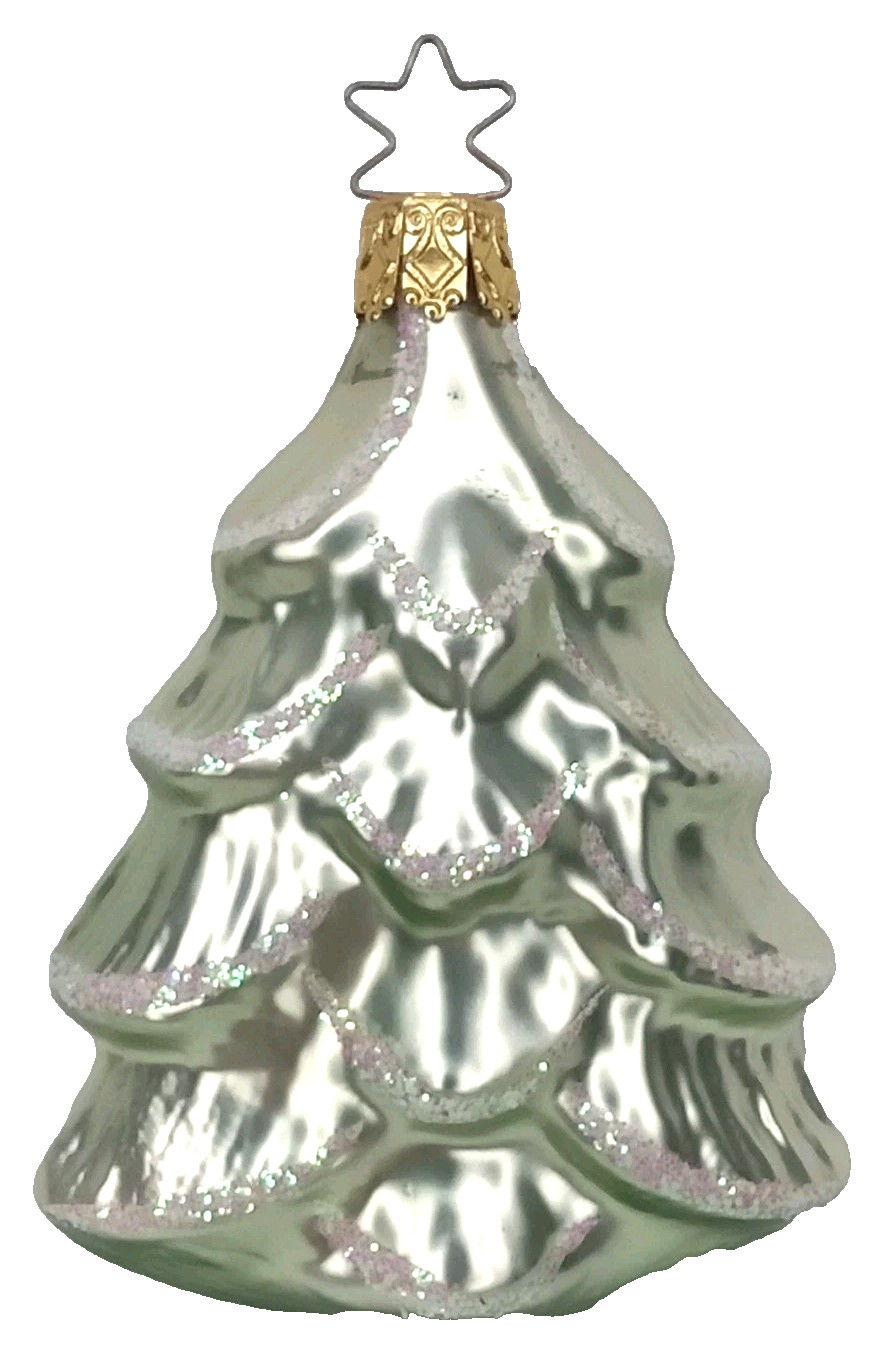 Vintage Inge Glass Silver & Green Tree Christmas Ornament Made In Germany