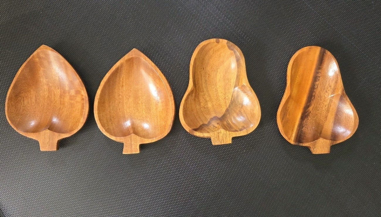 Set Of 4 Vtg MCM Tiki Wood Leaf Pepper Snack Bowls 70s 80s Retro Set 6 In Set Of 4 Vtg MCM Tiki Wood Leaf Pepper Snack Bowls 70s 80s Retro Set 6 In