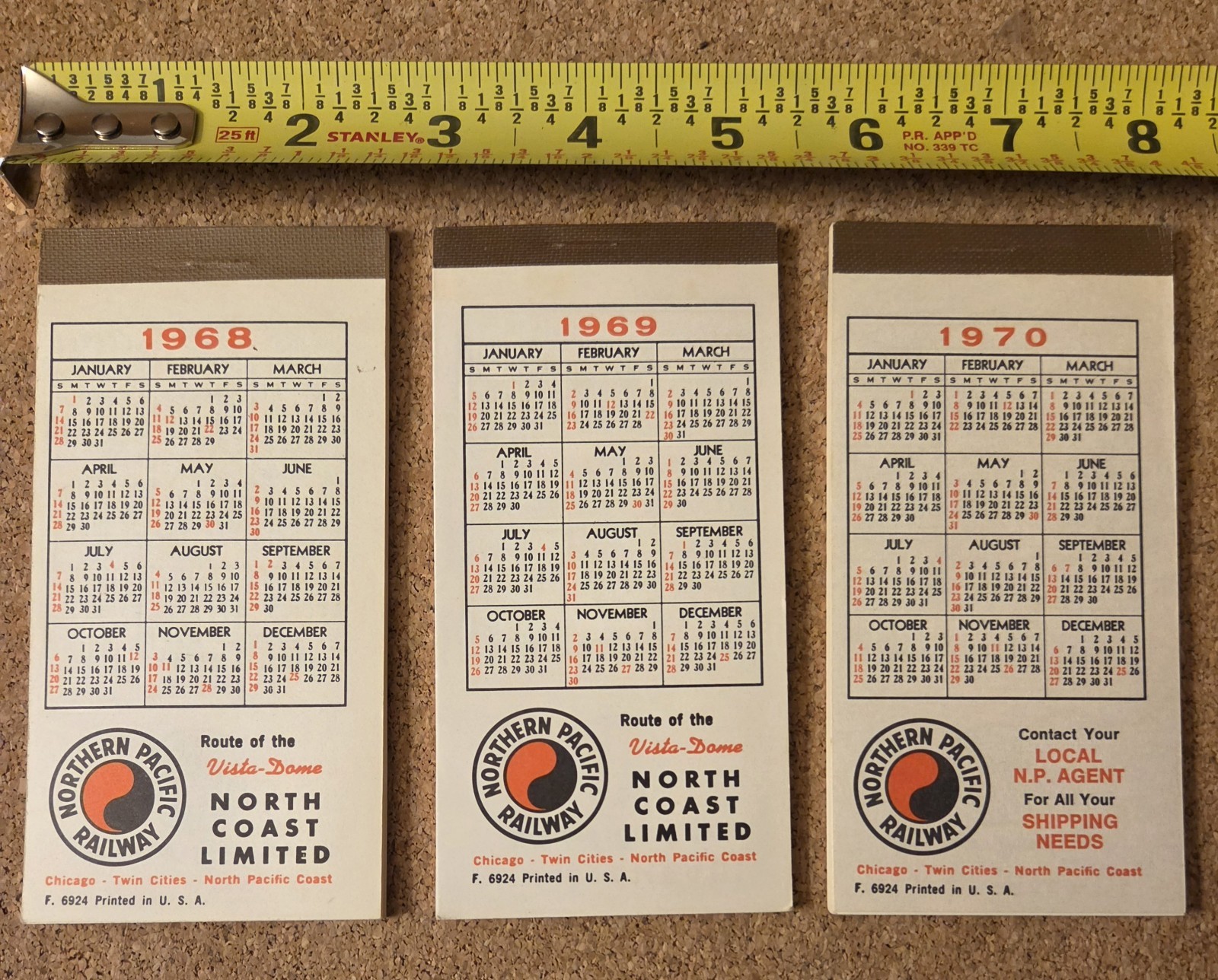 Lot 3 Vintage 1968 1969 1970 Northern Pacific Railway Calendar Notepads Unused