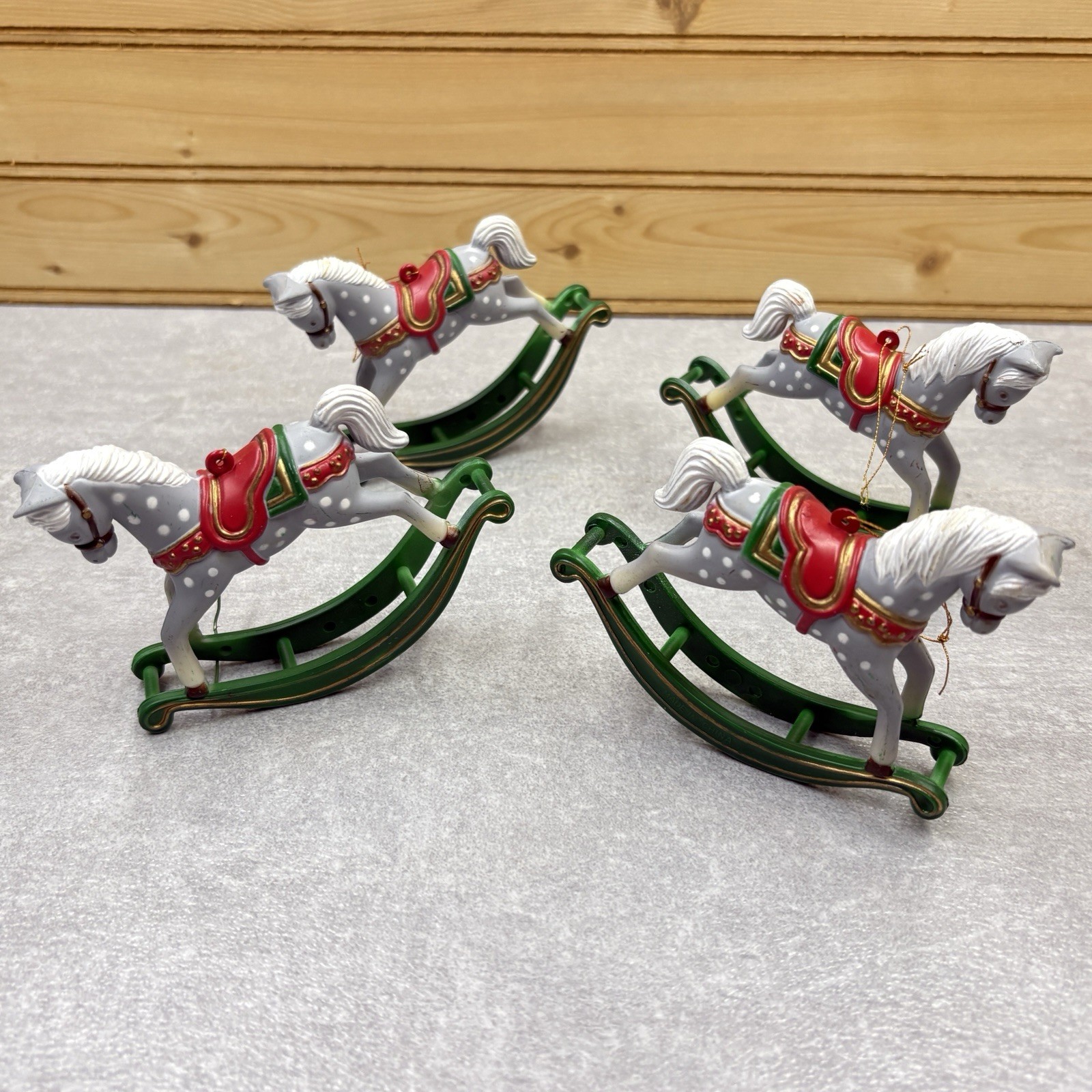Vintage Rocking Horse Christmas Ornaments Pony Plastic Set of 4