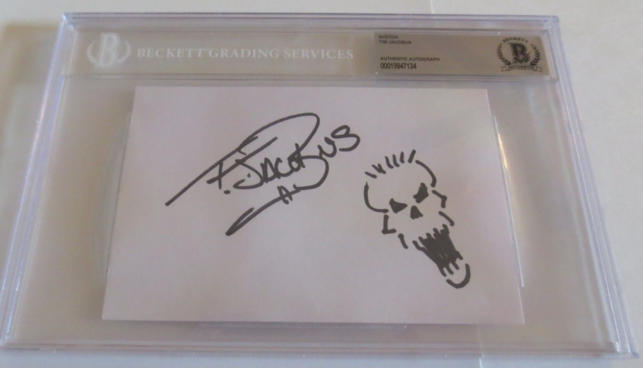 Tim Jacobus Goosebumps cover artist signed autographed 4x6 sketch BAS Beckett Tim Jacobus Goosebumps cover artist signed autographed 4x6 sketch BAS Beckett