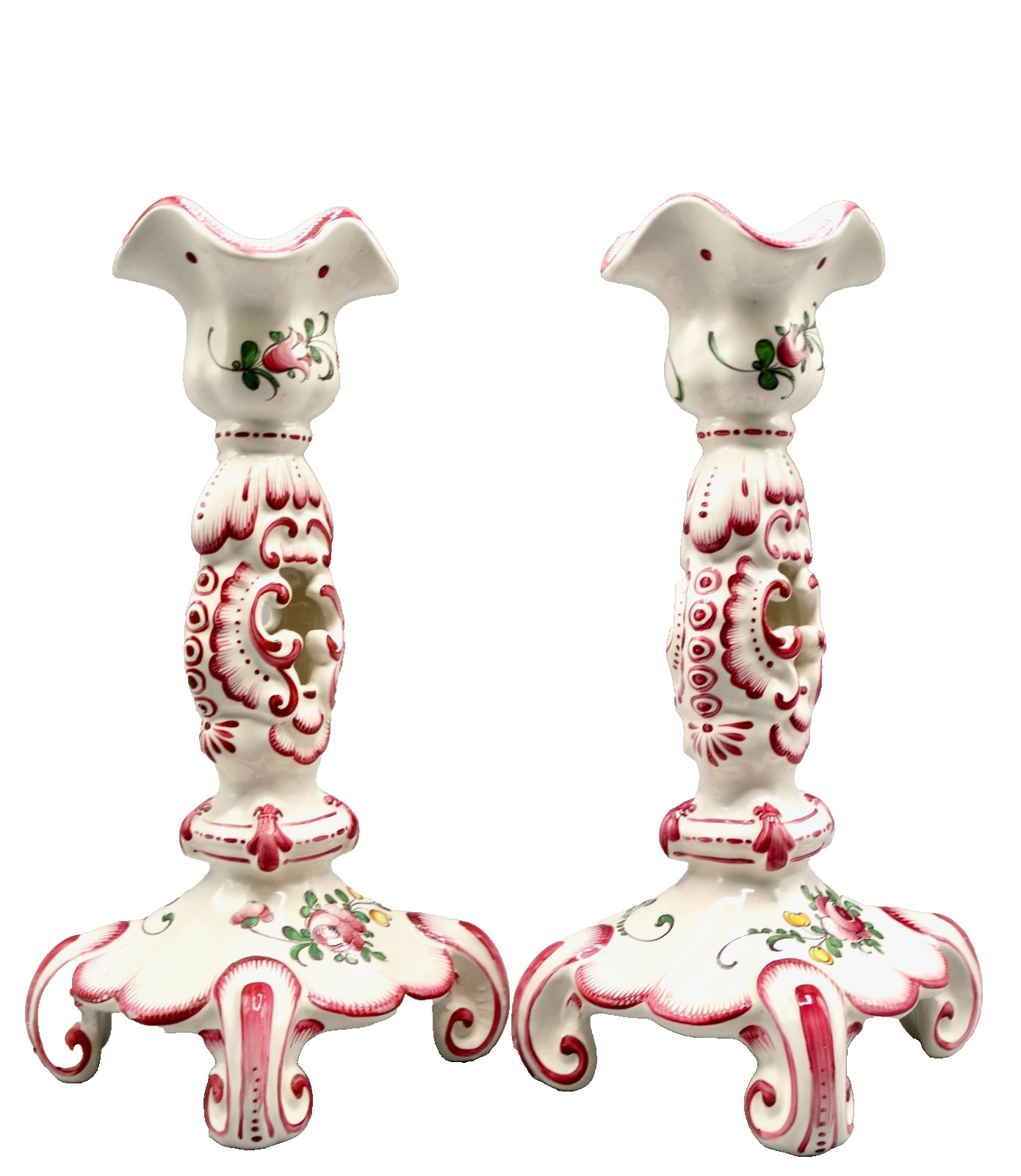 Early French Faience Candlesticks Candle Holders Pair Early French Faience Candlesticks Candle Holders Pair