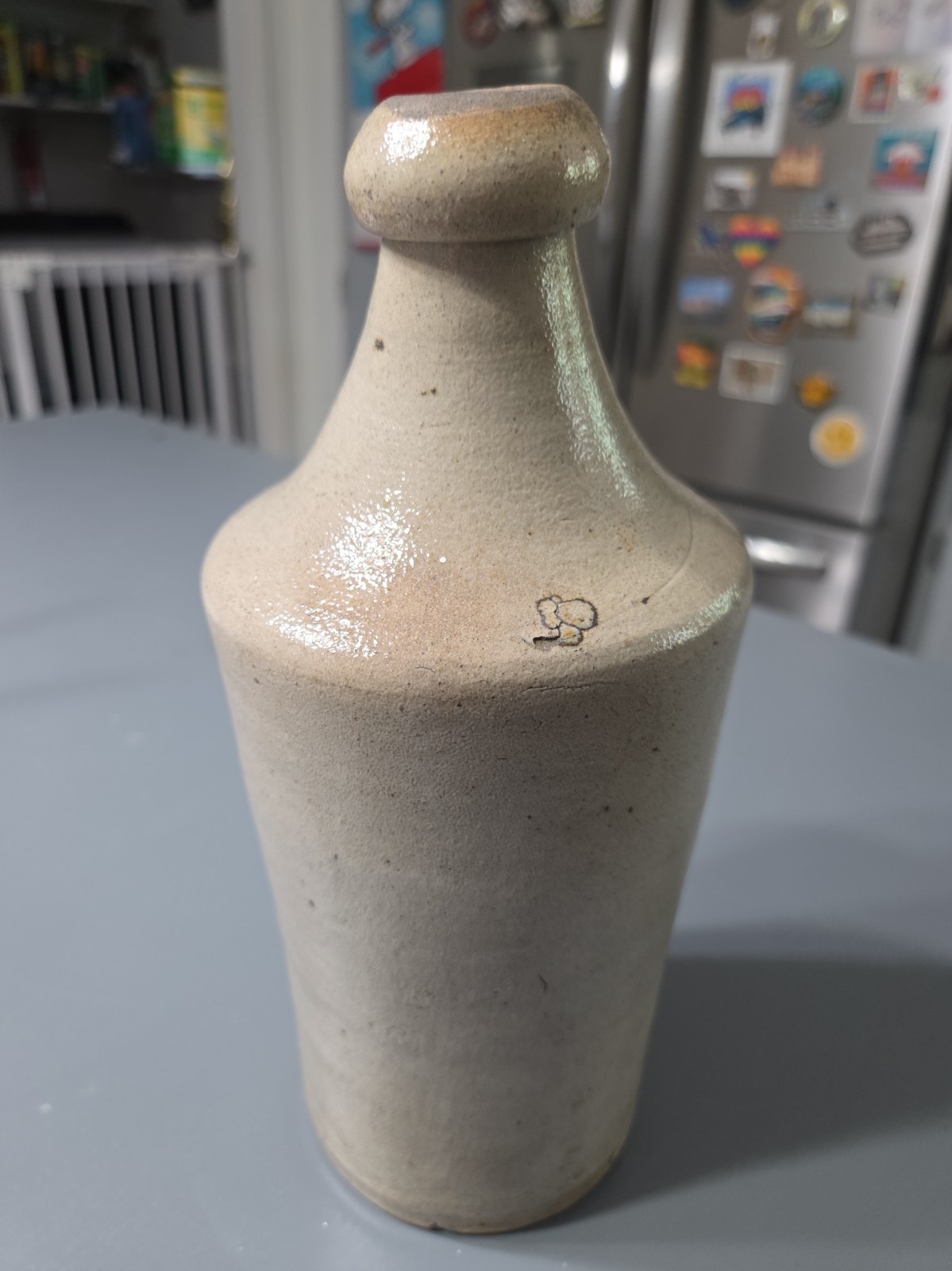 Vintage Stoneware Blob Top Bottle Earthy Neutral Primitive Kitchen Decor Crock