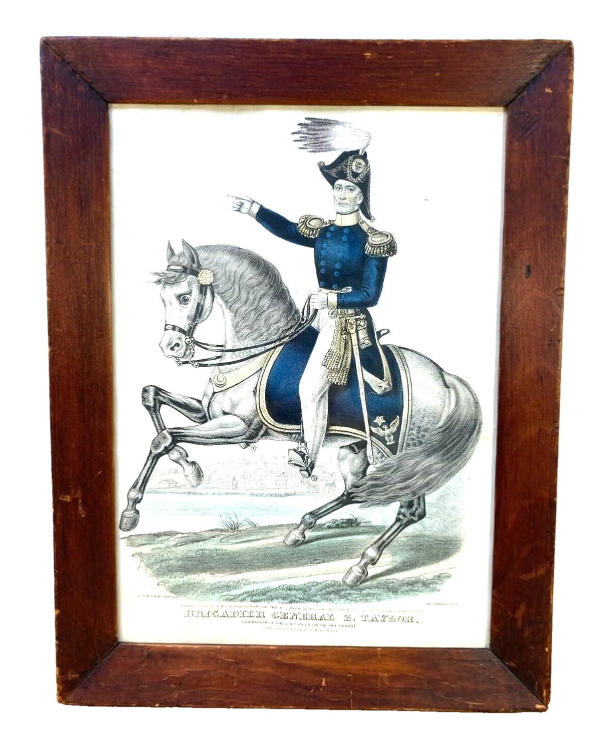 Brigadier General Zachary Taylor Lithograph 1846 by J Baillie in Wood Frame