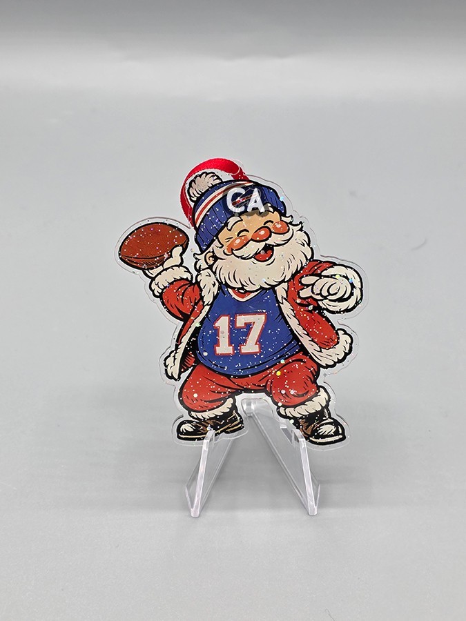 Santa Claus Buffalo Bills QB Fan Die Cut Acrylic Retro Style Christmas Ornament Santa Claus Buffalo Bills QB Fan Die Cut Acrylic Retro Style Christmas Ornament