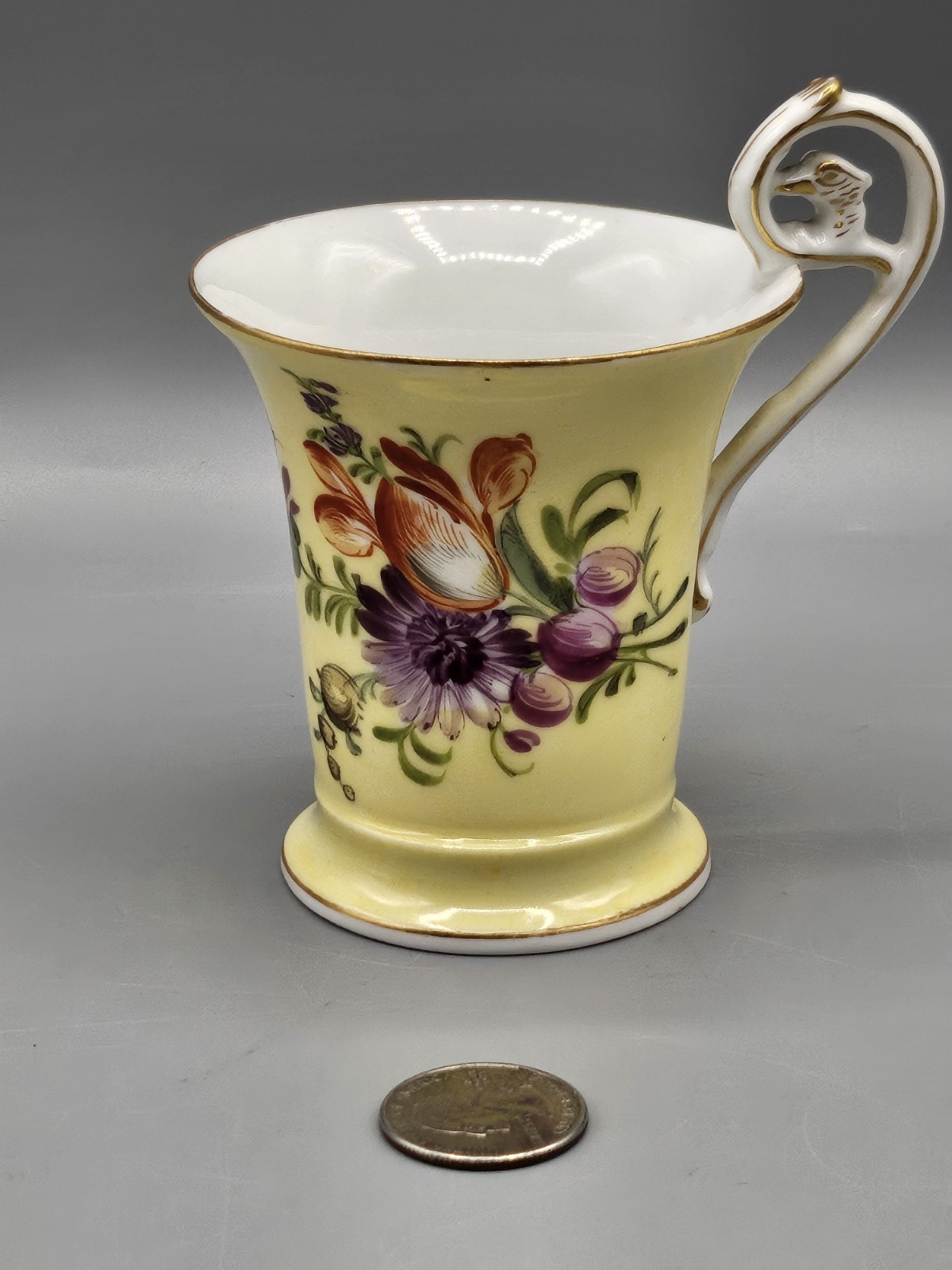 Antique Meissen Yellow Handpainted Floral Chocolate Cup Scrolled Handle