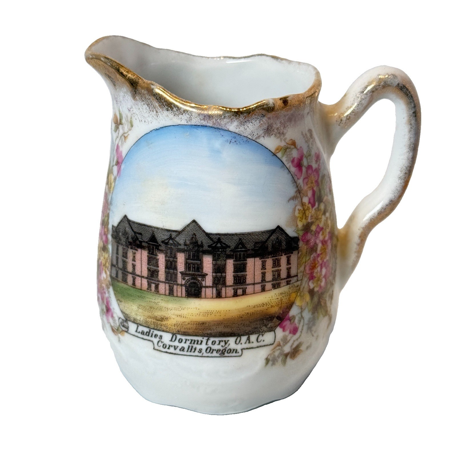 CORVALLIS OREGON ORE Antique OAC LADIES DORM Souvenir TRINKET PAINTED CREAMER