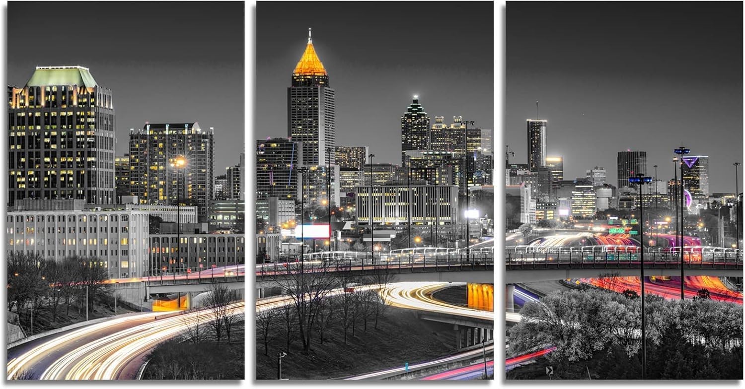 Arnlrdya Atlanta Skyline Wall Art Black And White Georgia Cityscape Canvas Wall