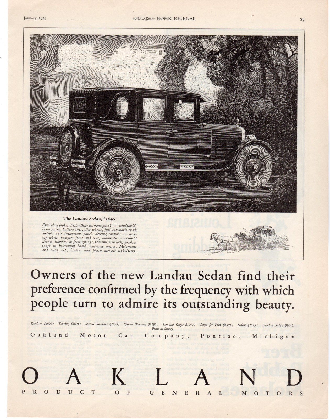 1925 Oakland Landau Sedan General Motors Car Art Deco Automobile Ad