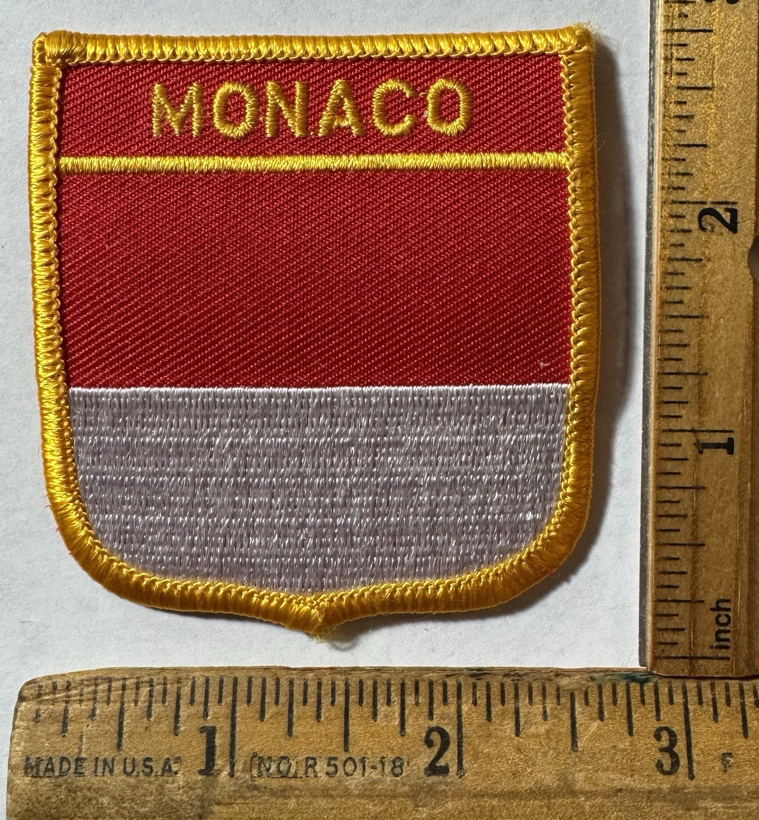 Vintage Monaco Shield Flag Iron On Patch Country Travel Souvenir