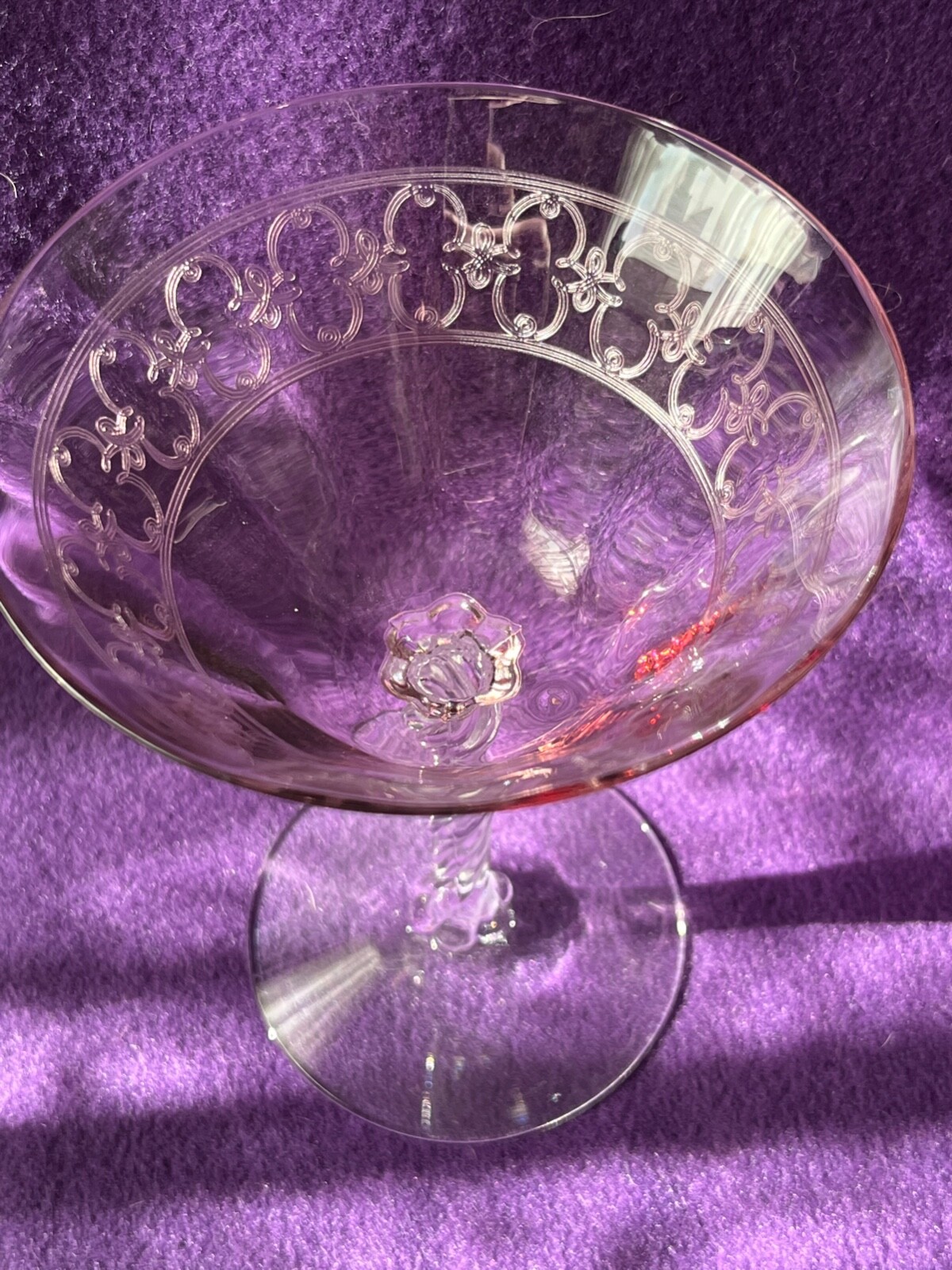 RARE Fostoria 1920\'s-Spartan(Grannies Glasses) Orchid Champagne Goblet