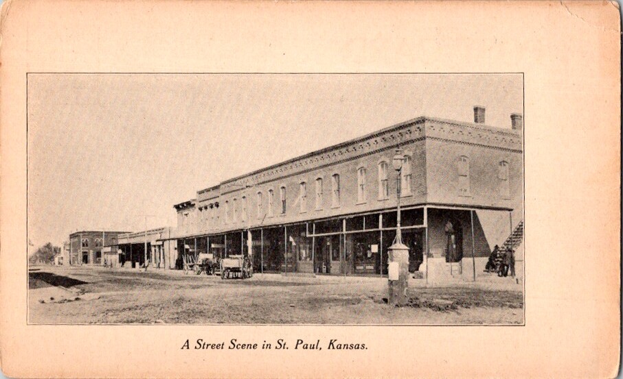 Vintage Postcard Street Scene St. Paul KS Kansas c.1901-1907               J-420