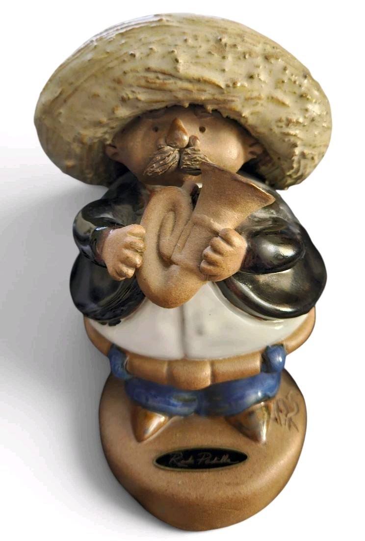 Rodo Padilla Signed Mexican Folk Art Stoneware Figurine Charro Trombon Musician