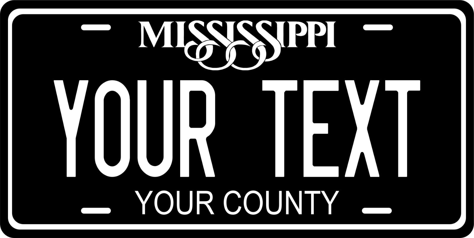 Mississippi White On Black- Personalized Novelty Plate Auto Bike Motorcycle