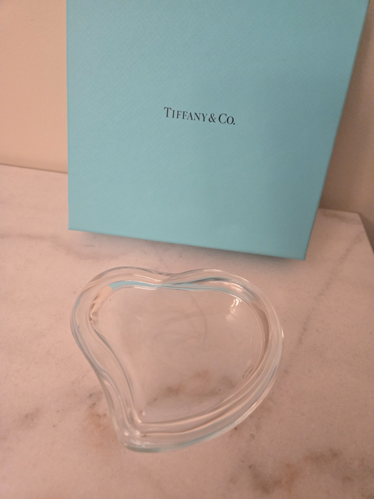 Tiffany & Co. Signed Elsa Peretti Lead Crystal 4” Heart Shaped Trinket Box