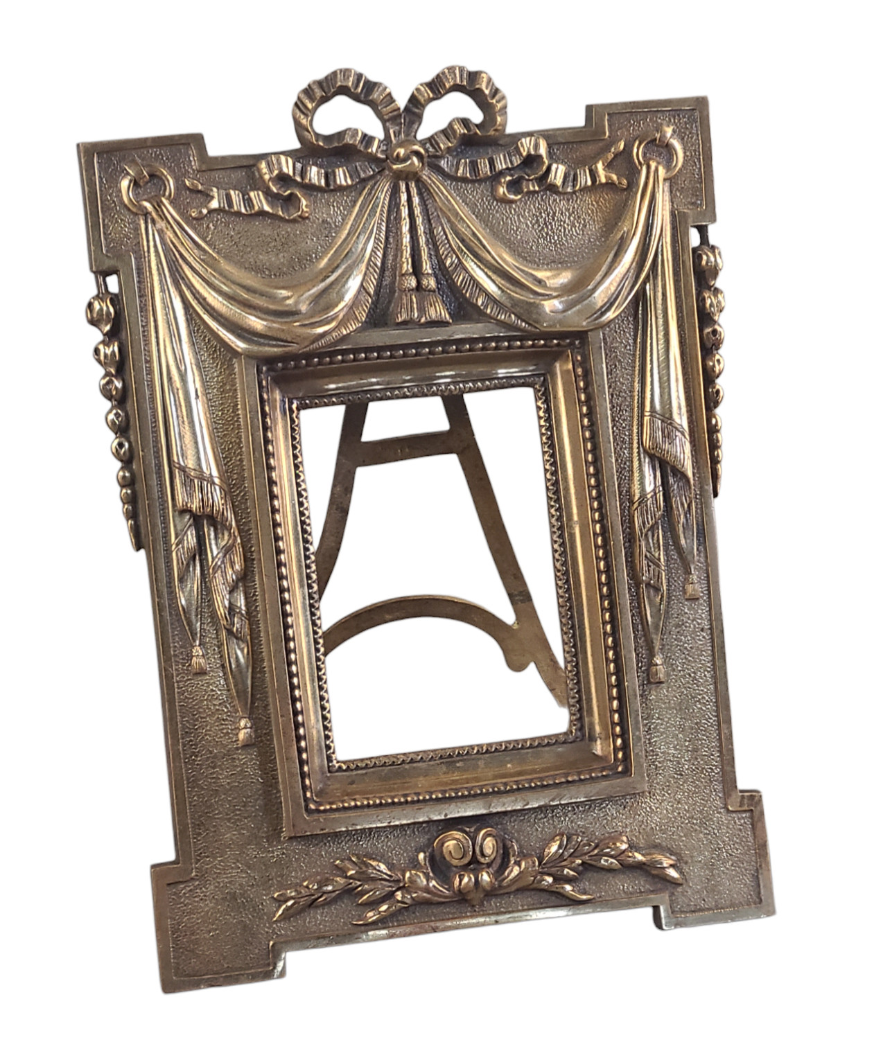 Antique French Victorian Bronze Neo-Classical Ornate Easel Back Picture Frame