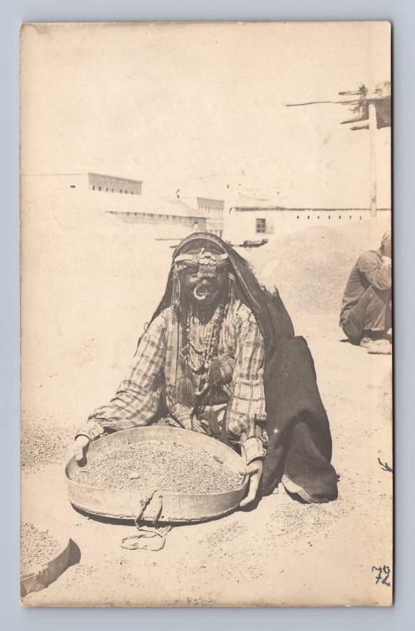 Palestinian Woman w Nose Piercing ~ Negev Desert RPPC Antique Israel Photo 1917