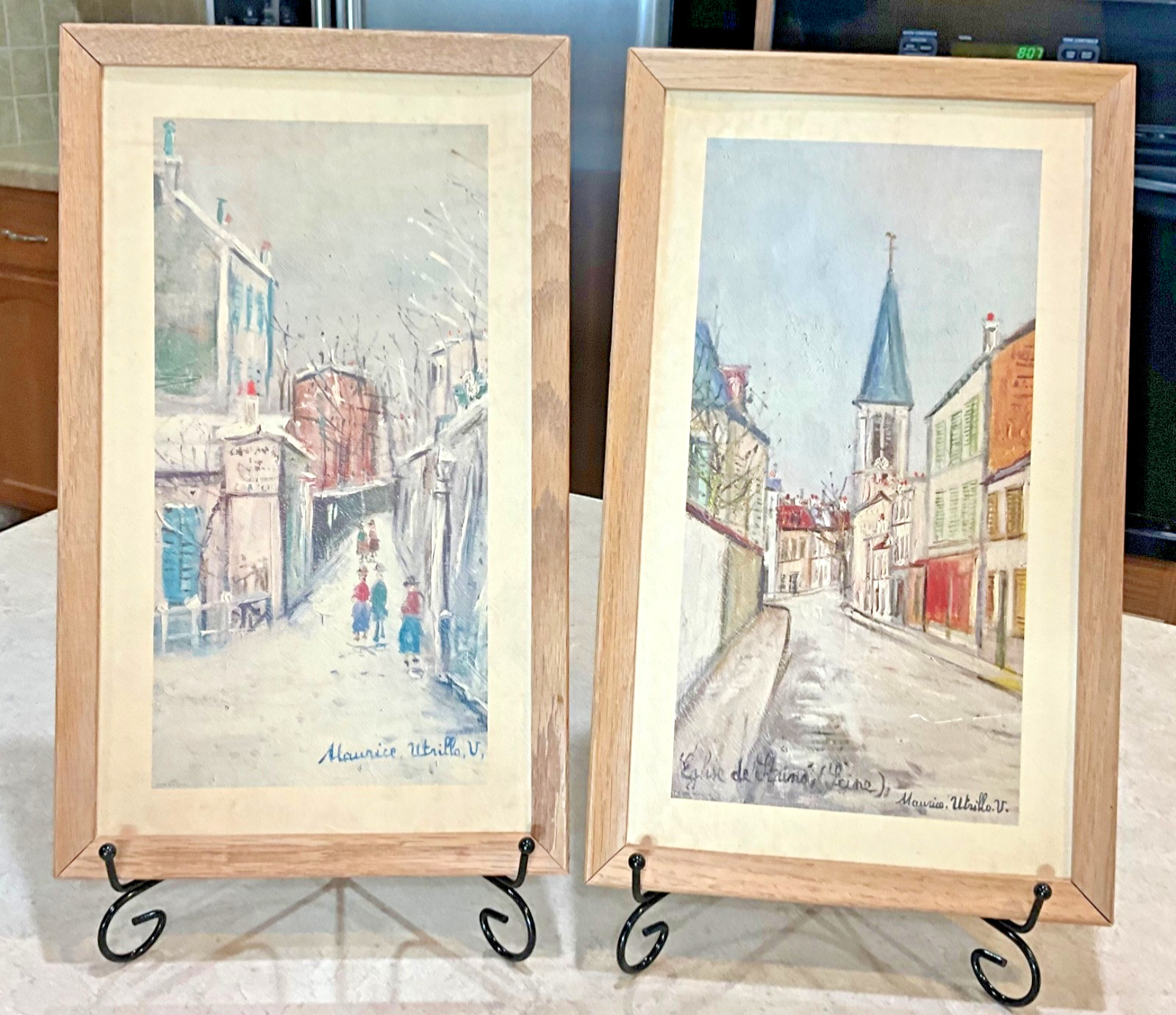 VTG-1950s (2)-Maurice Utrillo V Wood Framed French Parisian Street Lithographs
