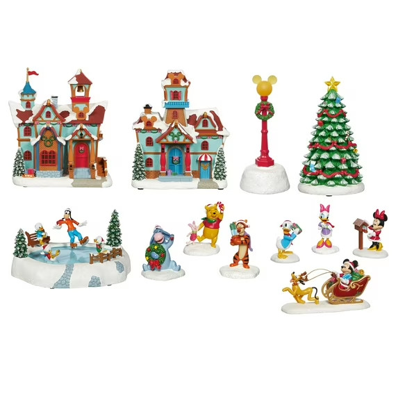 DISNEY HOLIDAY VILLAGE 13 PIECE SET 1739918 *NEW IN OPEN BOX