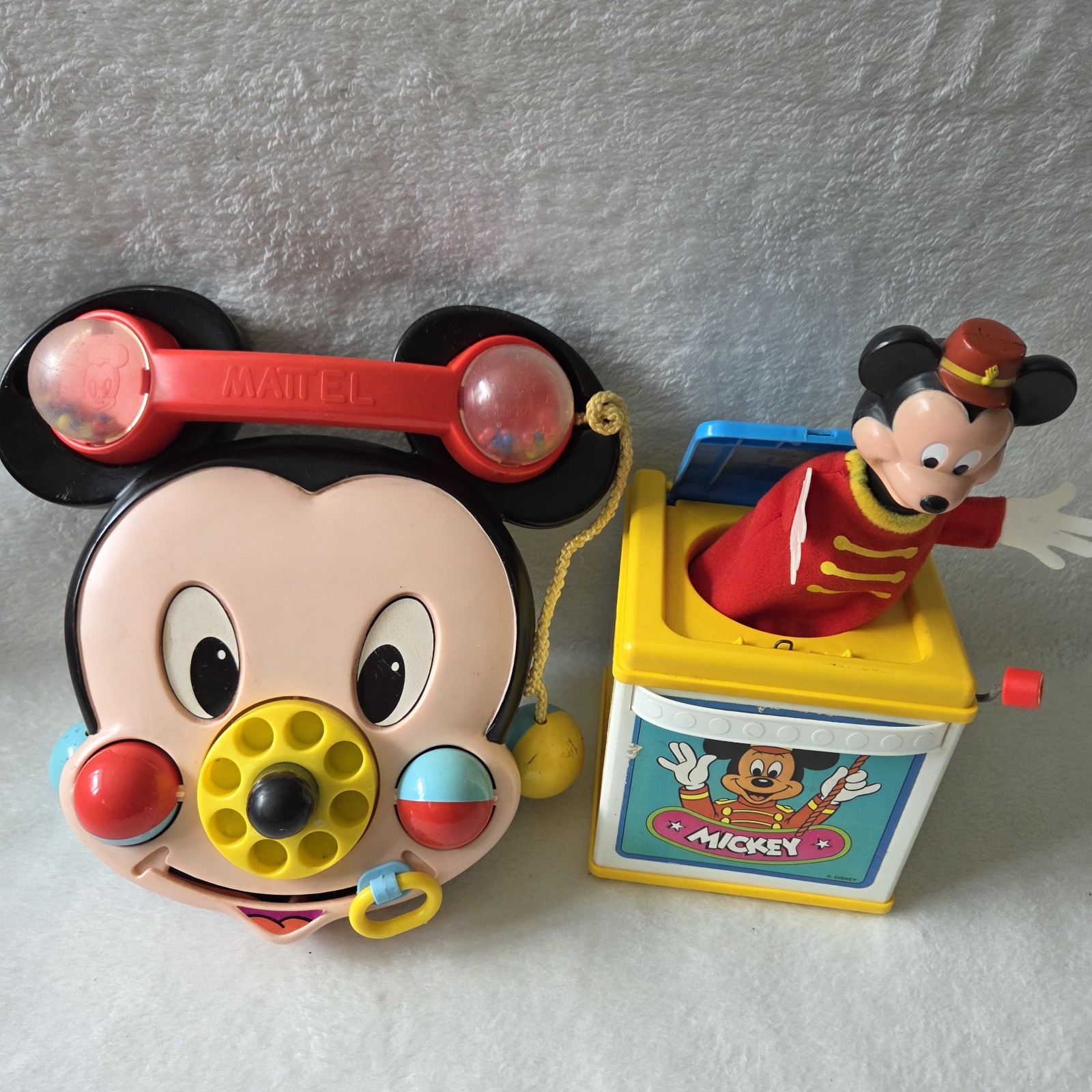 Vintage 80s Mickey Mouse Jack In The Box Phone Toys Mattel Clairbois