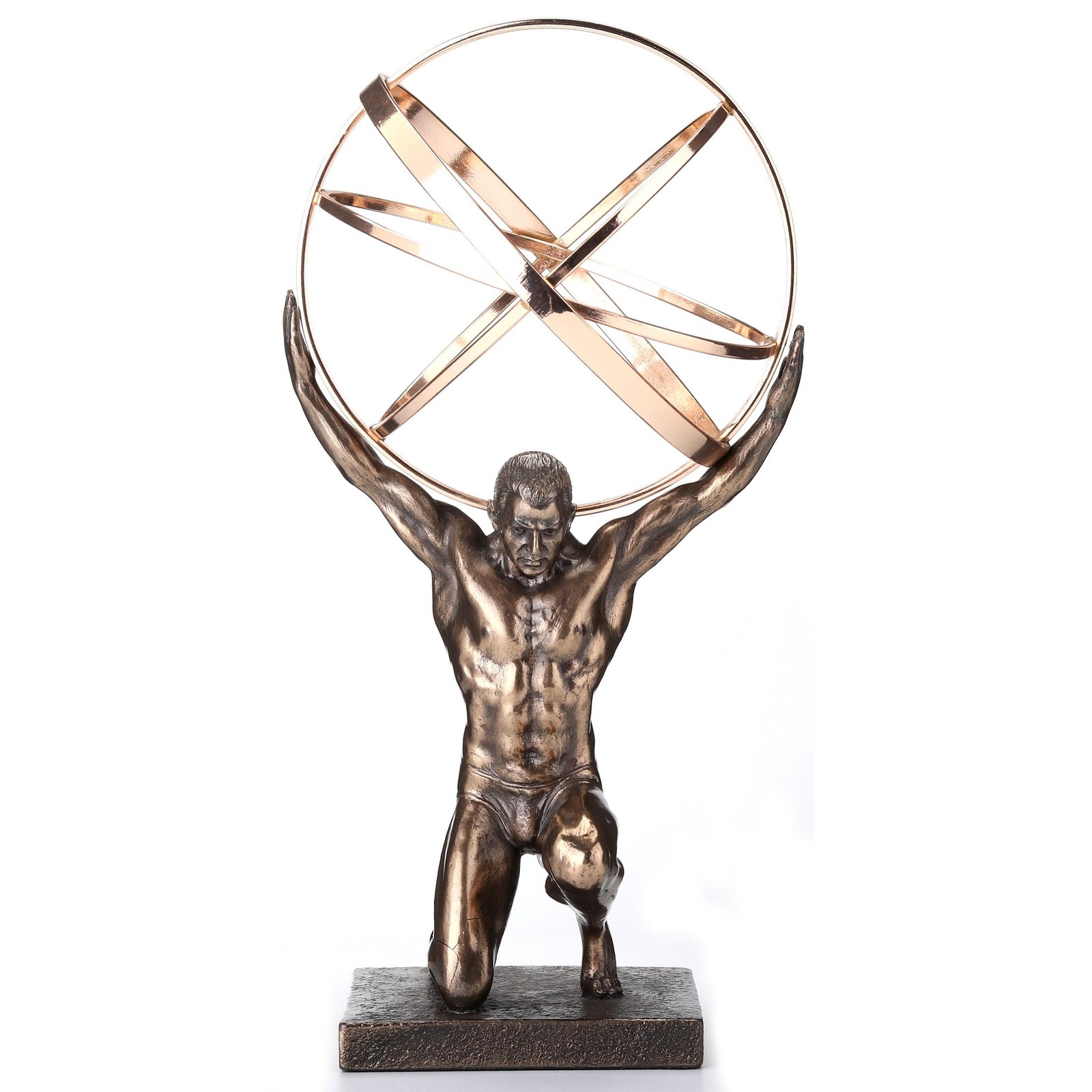 Veronese Design Bronze Gold Finsh Atlas Carrying Celestial Sphere Statue, 8.11 Veronese Design Bronze Gold Finsh Atlas Carrying Celestial Sphere Statue, 8.11