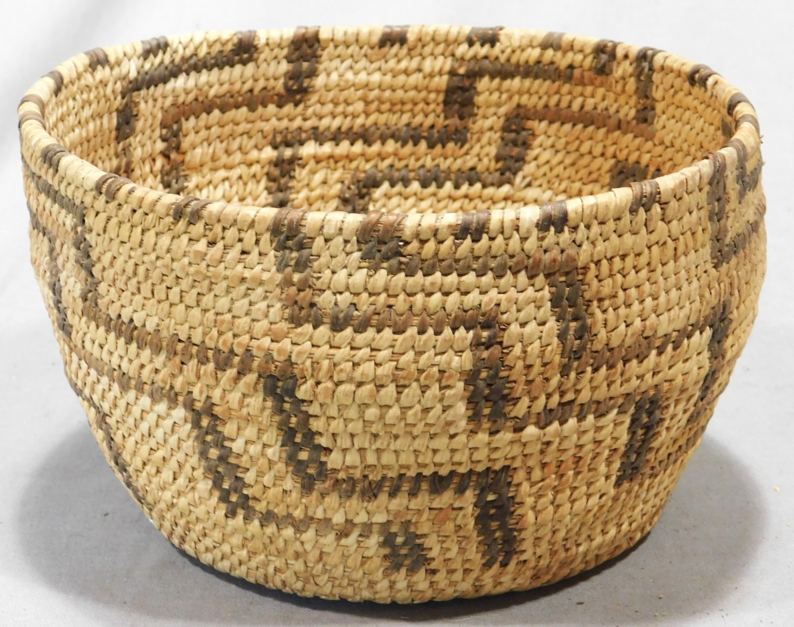 Antique Native American Pima Papago Basket Bowl Geometric Design c1900-1920