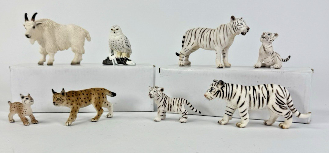 Schleich Mountain Figurine Lot Siberian Tiger Lynx Snowy Owl Mountin Goat