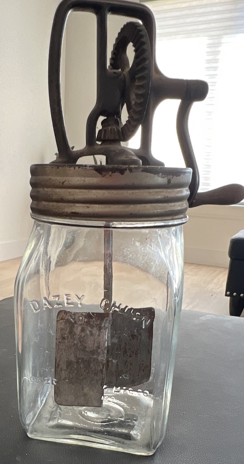 🙌Antique 1922 Dazey No 20 20qt Clear Glass Butter Churn  w/ Lid Handle Paddle