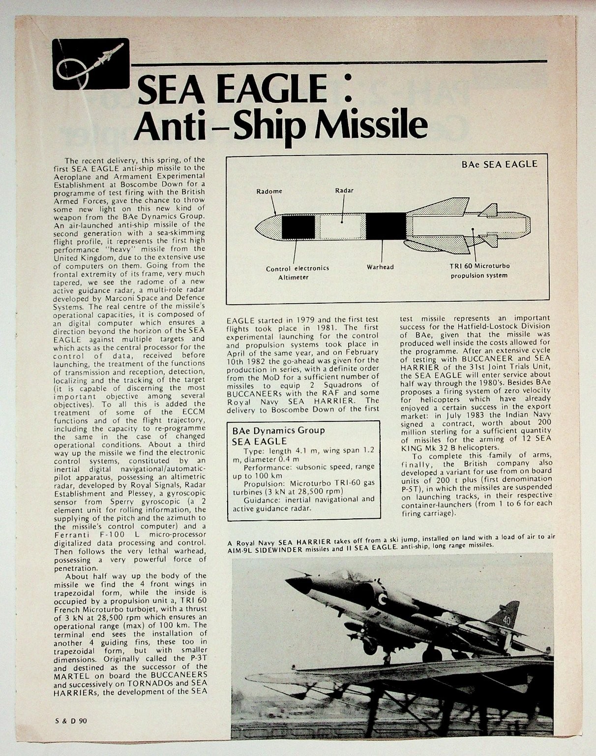 BAe SEA EAGLE Anti-Ship Missile 1984 Print Article 8x11 Vintage