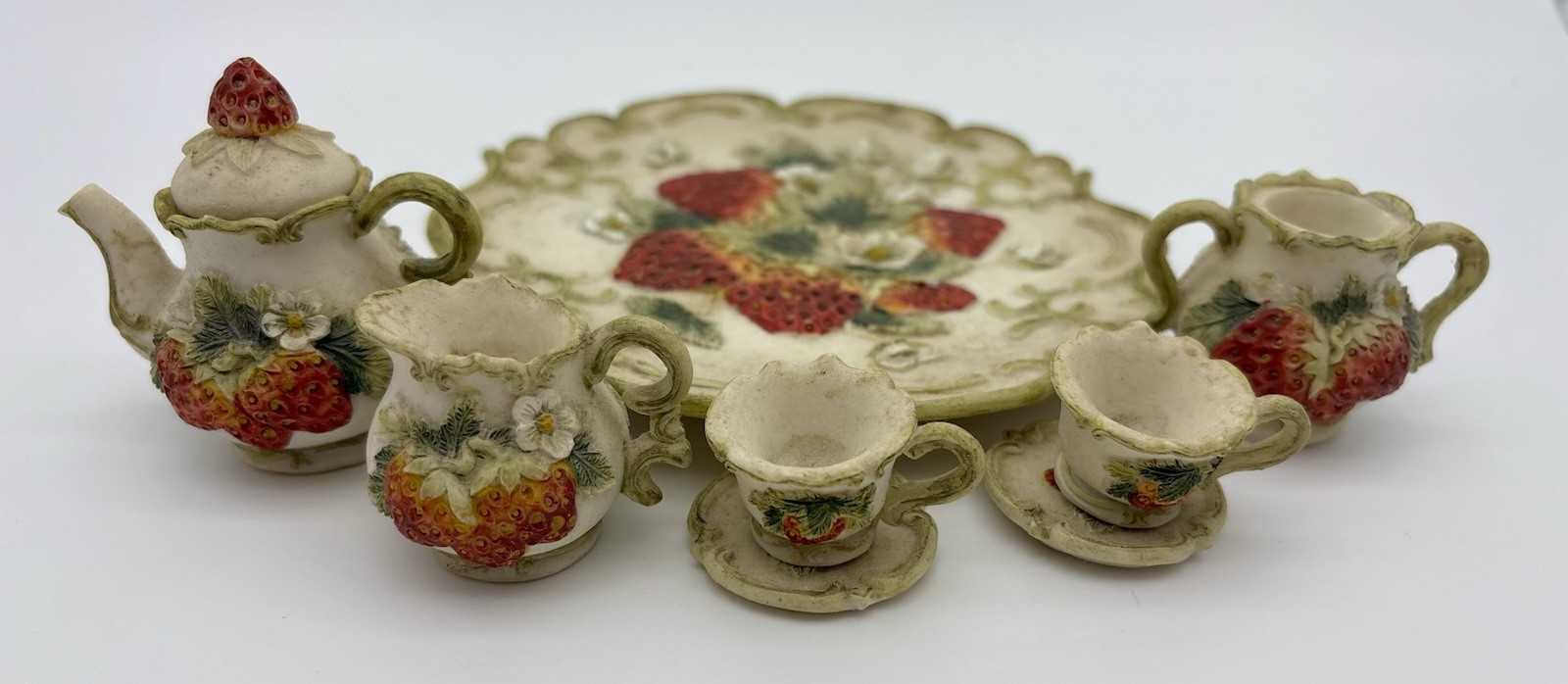 Vintage 1997 Popular Imports Strawberry Miniature Tea Set 9 Piece Lot