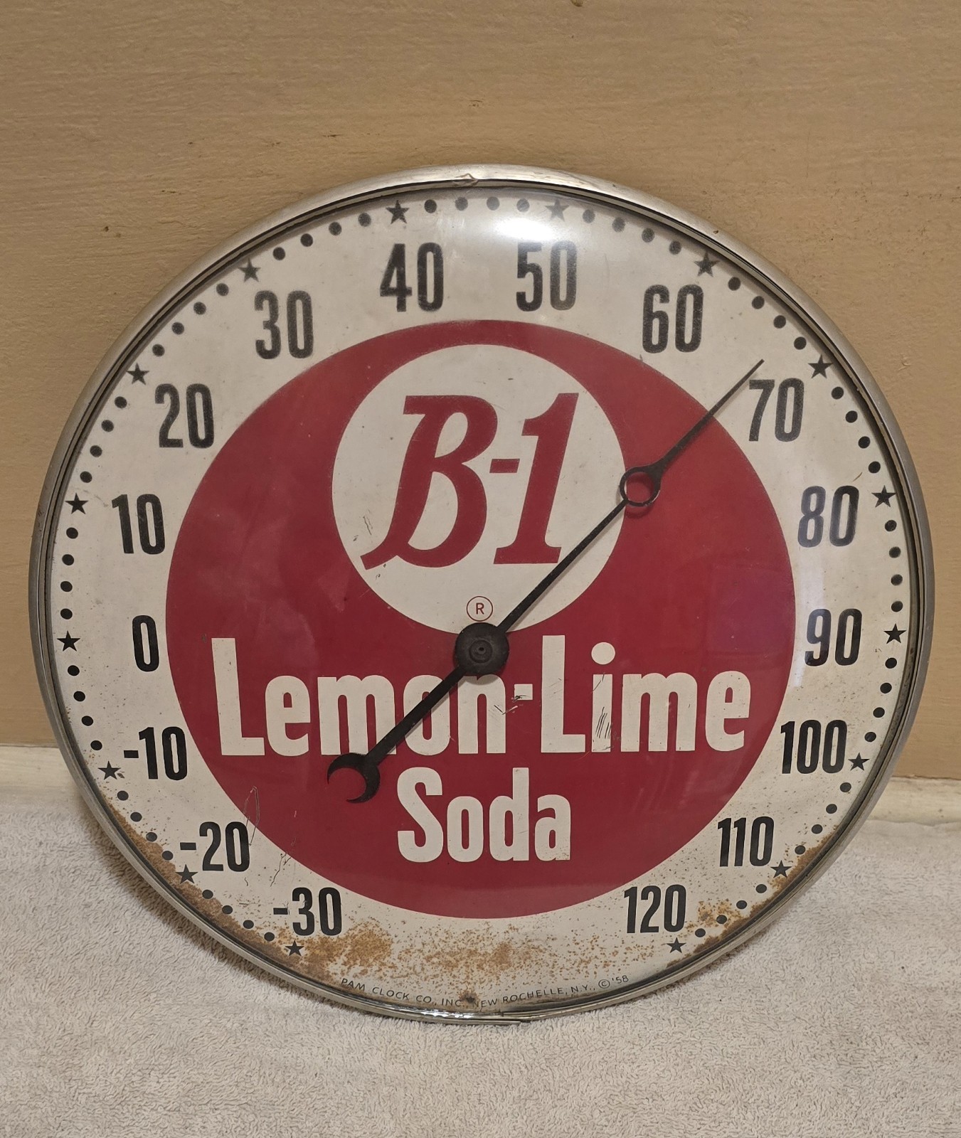 Vintage Pam B-1 LEMON LIME SODA POP Bullseye store Advertising Thermometer Sign 