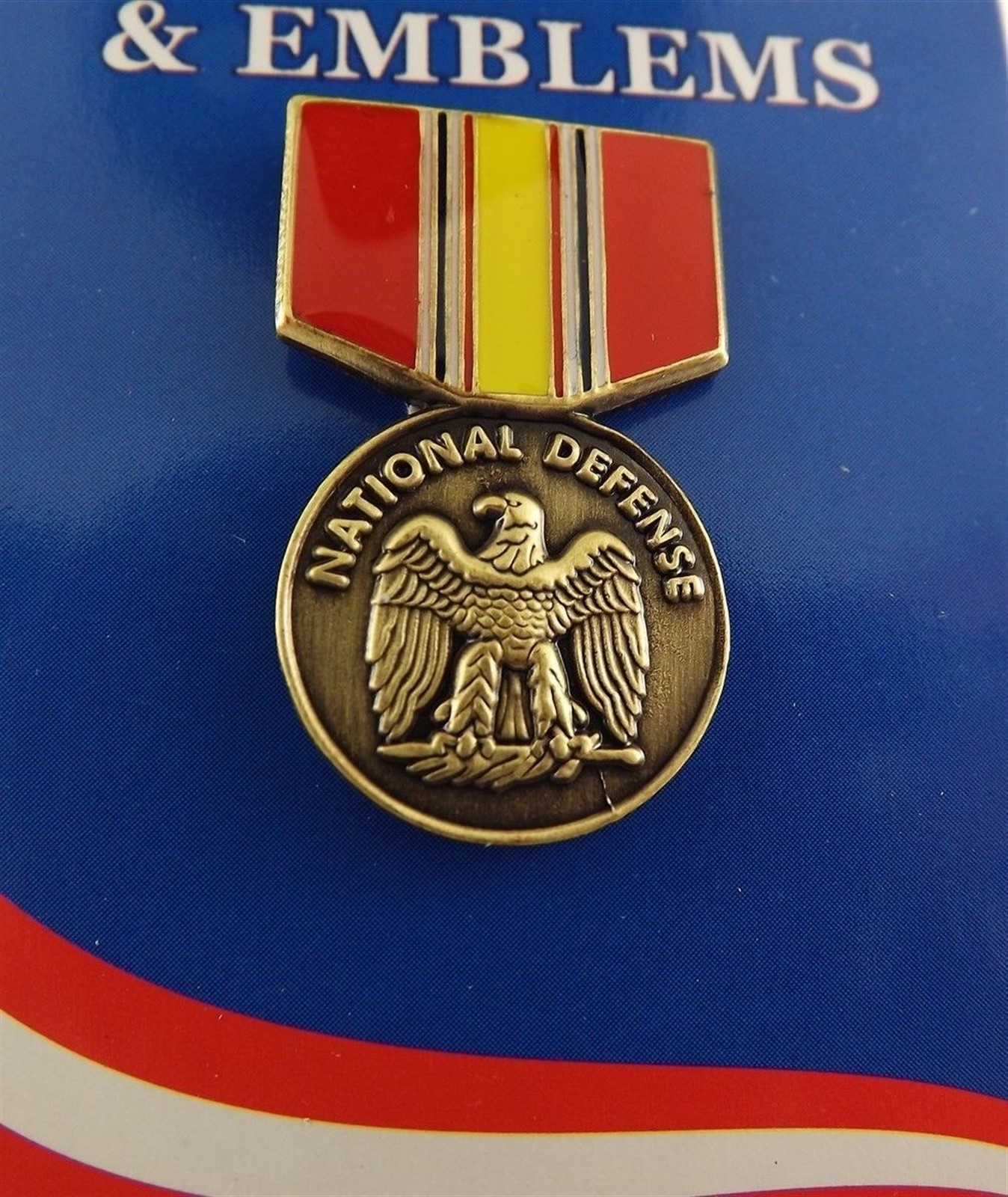 BRAND NEW Lapel Pin National Defense Medal Red & Yellow Enamel 1-3/16