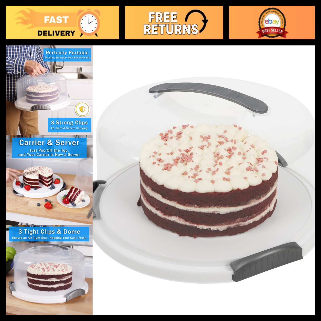 Extra Large Cake Carrier for 12 Inch 3-Layer Cakes - Durable, Portable, White