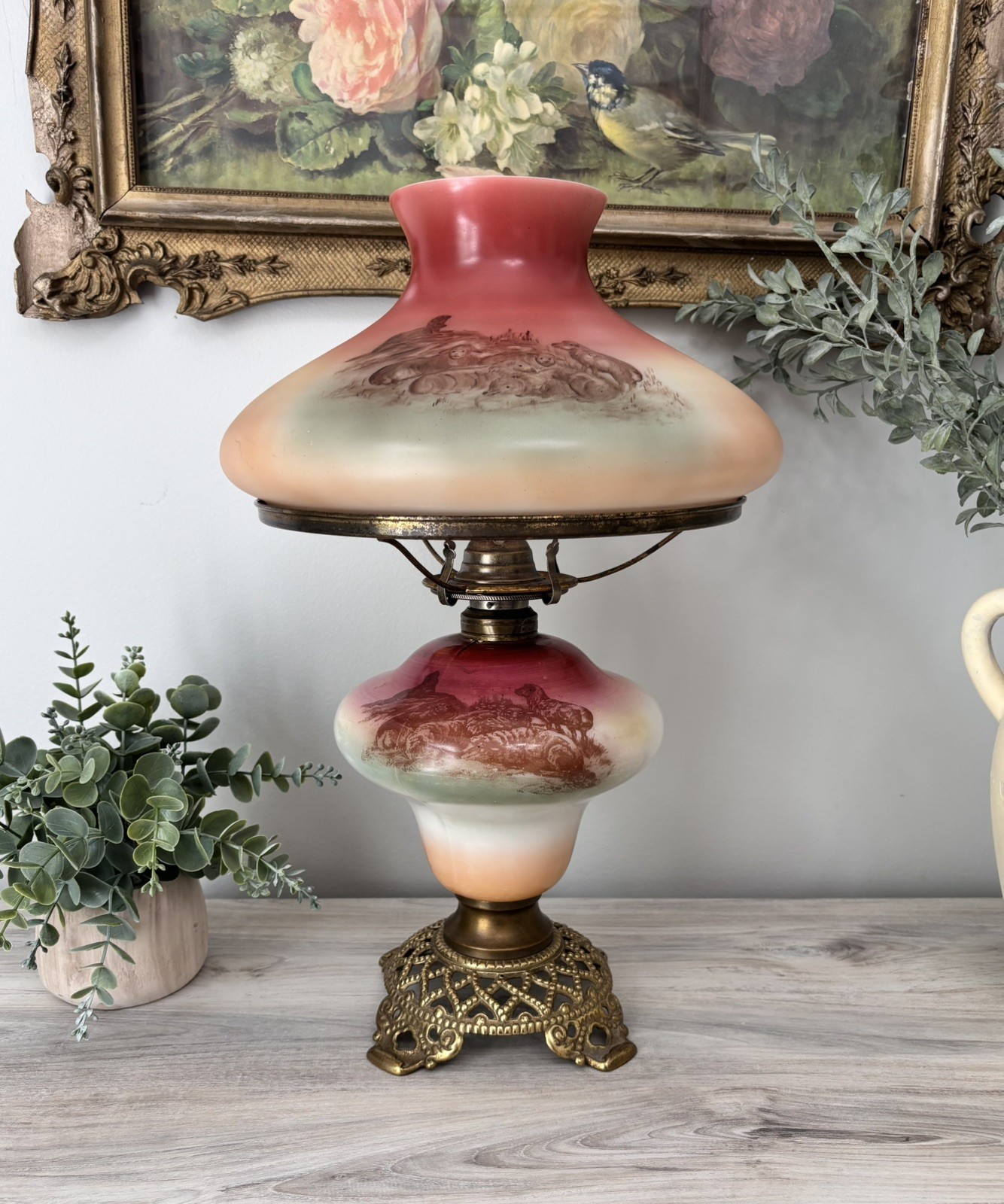 Antique PLB&G GWTW Parlor Lamp 100% Original & Unconverted - Dog and Sheep Motif
