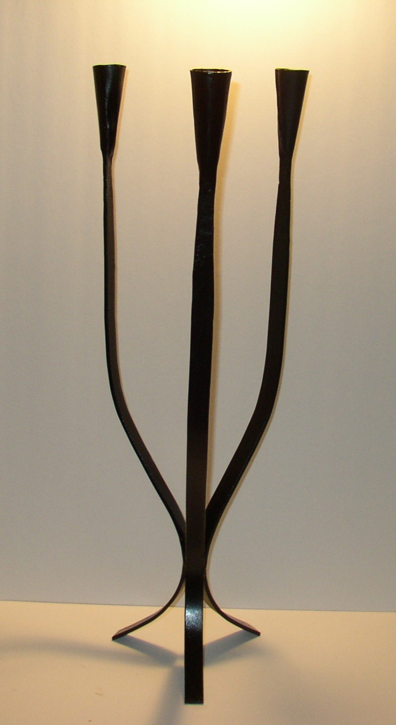Vintage Van Keppel Green Black Iron 3 Candlestick Holder MCM Brutalist 22 3/4