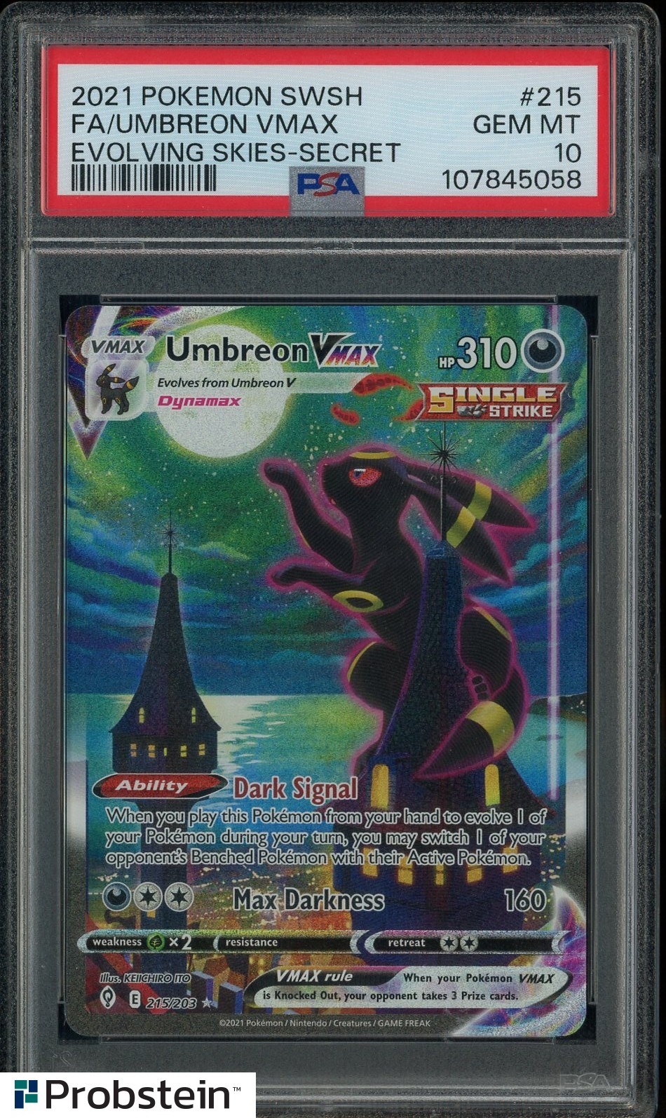 2021 Pokemon SWSH Evolving Skies Secret #215 FA Umbreon VMAX PSA 10 GEM MINT 2021 Pokemon SWSH Evolving Skies Secret #215 FA Umbreon VMAX PSA 10 GEM MINT