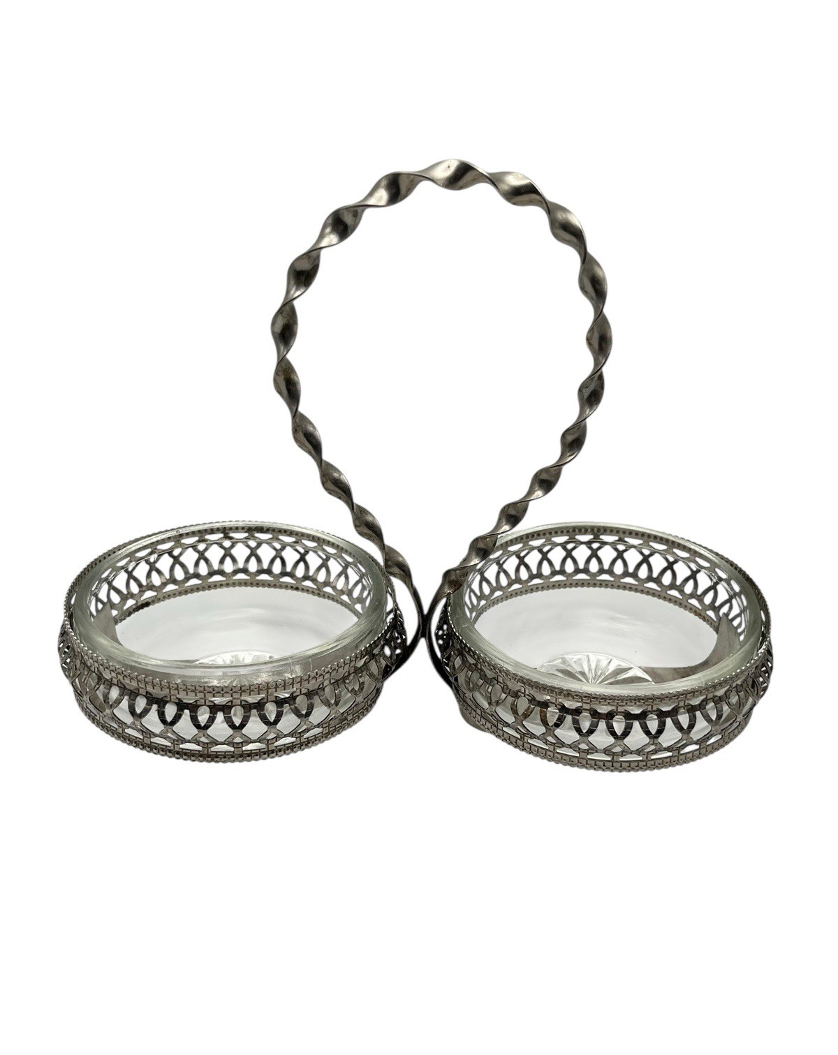 Abraplate Vintage Silver Caddy w/ Dual Round Serving Candy Dishes