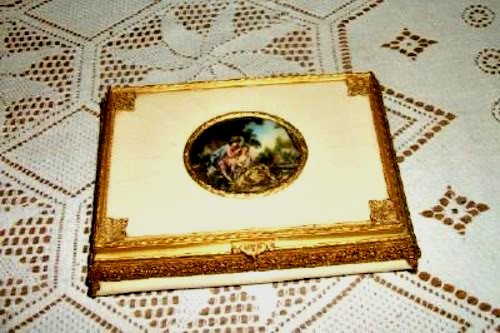 Antique Miniature Oil Painting Jewelry Casket Romantic Couple French Ormolu