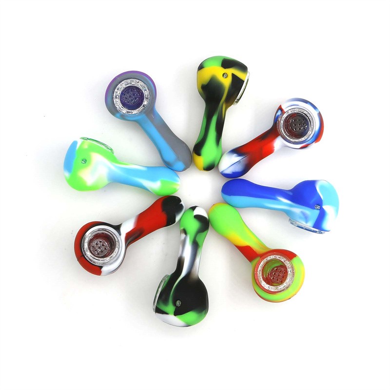 20 PCS Wholesale Price Mini Silicone Pipe, Random Color with 9 Hole Glass Bowl