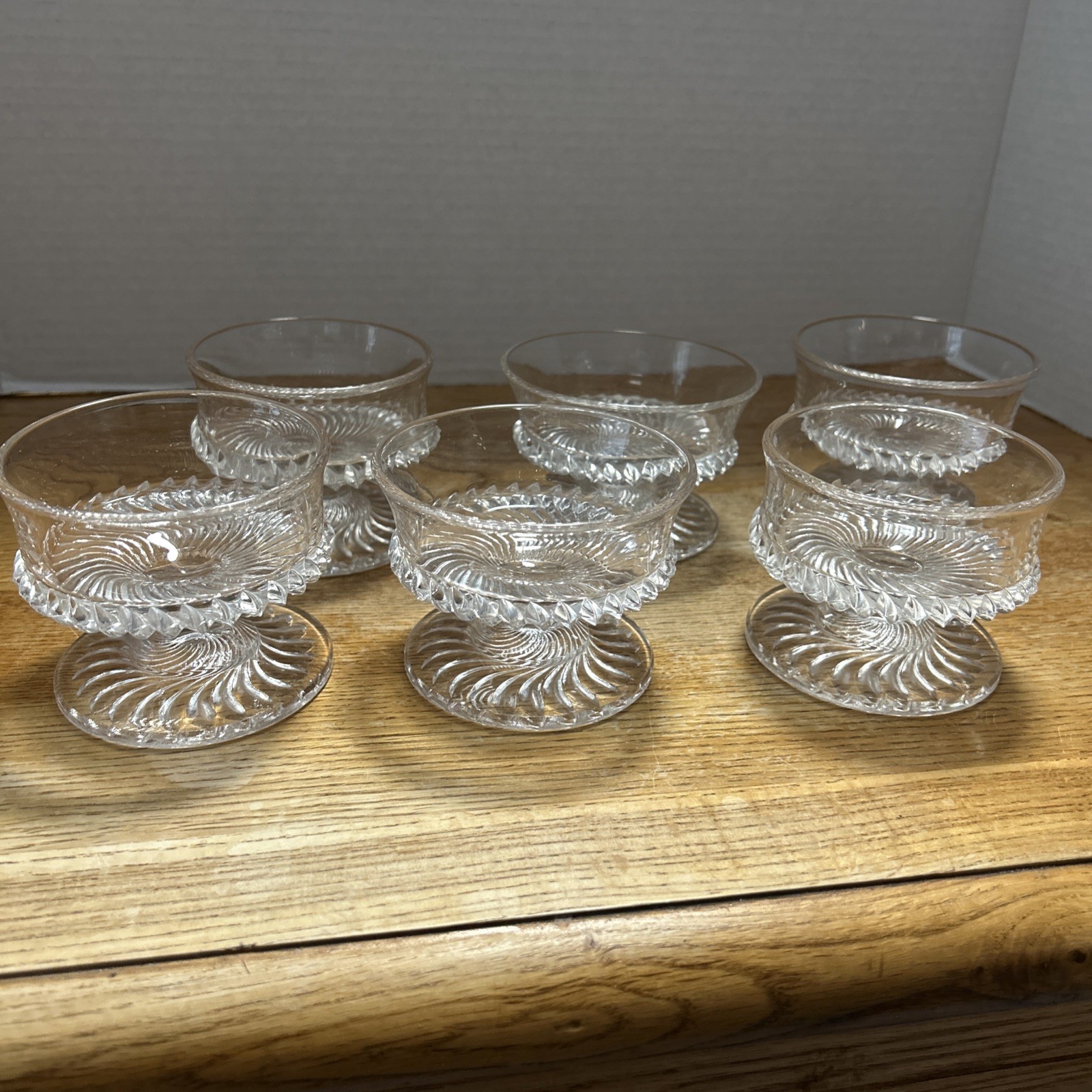 6 Vintage EAPG Footed Dessert Or Berry Bowls With Wavy Lines 6 Vintage EAPG Footed Dessert Or Berry Bowls With Wavy Lines