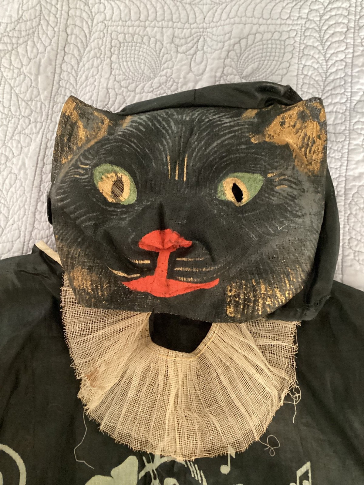 Vintage Antique 1920s? Original Halloween Black Cat Costume & Mask Halco Box