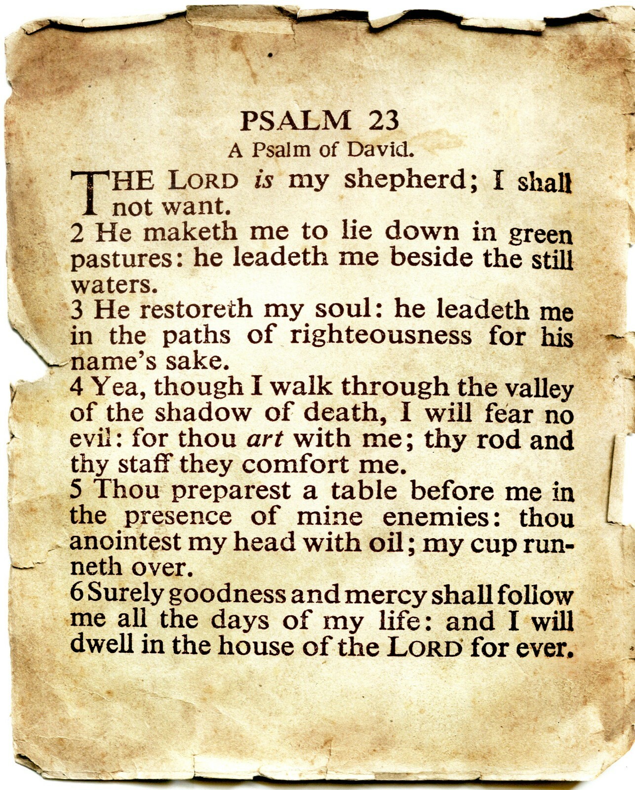Catholic print picture -  Psalm 23 on Old Paper R -  8